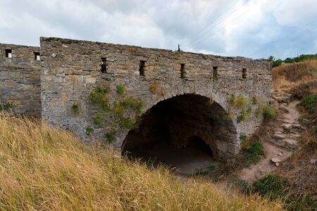 View of Yeni-Kale fortress on shore of Kerch Strait in Crimeaの写真素材