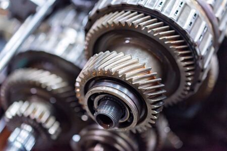 Close-up helical gears in car automatic transmission
