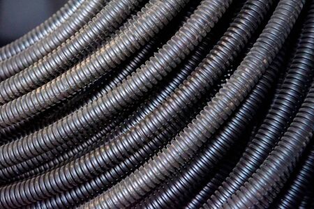 Close up of black plastic corrugated pipe