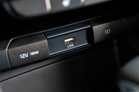 Car interior usb and charger cable socketsの写真素材