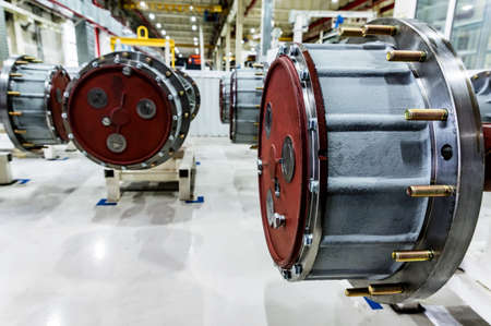 Close-up disassembled tractor reduction axle on modern tractorの写真素材