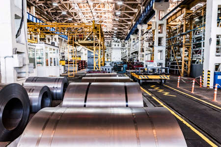 Disassembled tractor parts on the modern tractor factoryの写真素材