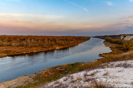 Bend of the Don River in the upper reaches of the river from drone