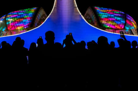 Audience watching the show of musical fountain at night