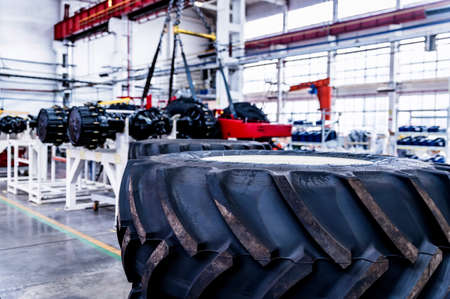 Close up combine harvester at big industrial plantの写真素材