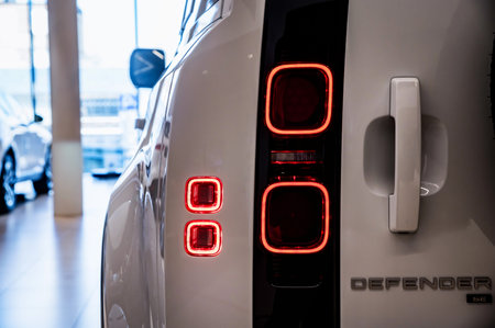 ROSTOV-ON-DON, RUSSIA - 7 DECEMBER 2020: Land Rover Defender rear lightsのeditorial素材