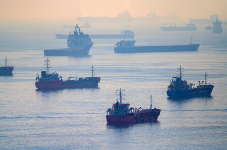 ISTANBUL, TURKEY - 9 DECEMBER 2020: cargo ships on the bosphorusのeditorial素材