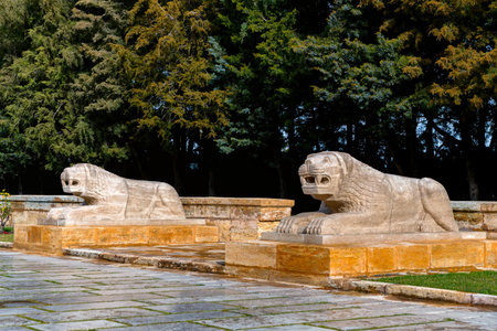 ANKARA, TURKEY - 14 DECEMBER 2020: Anitkabir lion road statues close up viewのeditorial素材