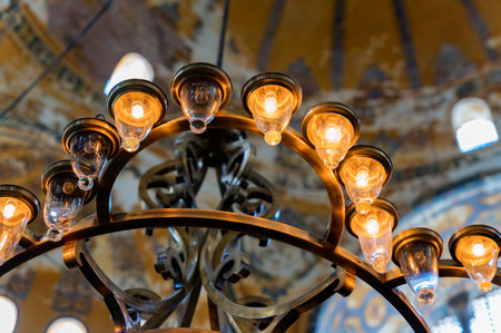 ISTANBUL, TURKEY - 10 DECEMBER 2020: chandelier in Hagia Sophia Mosque interiorのeditorial素材
