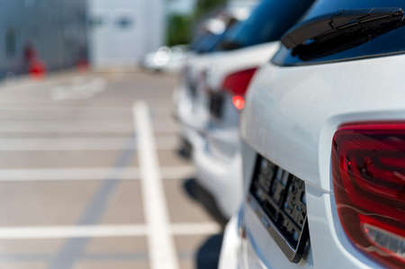 New cars warehouse at dealer showroom at sunny day