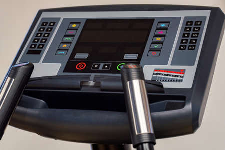 Control panel on modern treadmill in close up