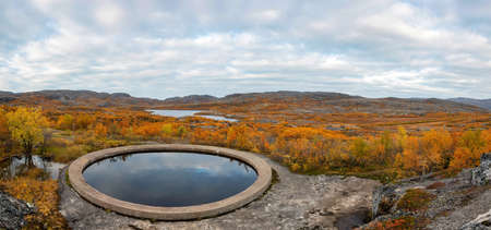 Panorama of Liinakhamari with a gun carriage in the foreground