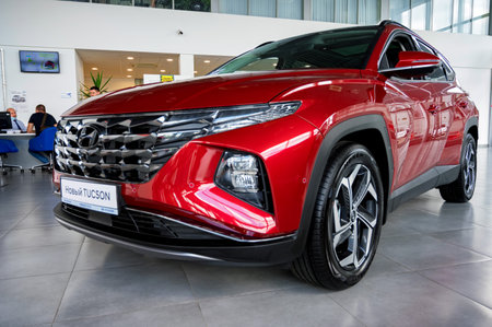 ROSTOV-ON-DON, RUSSIA - 18 JUNE 2021: New Hyindai Tucson, exterior side view.のeditorial素材