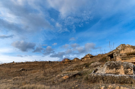 Ruins of the ancient city of Hierapolis nothern necropolis in Turkeyの写真素材