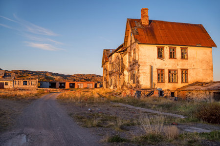 Abandoned houses. Remains of old houses in village.