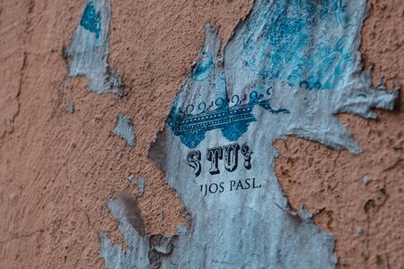 A wet paper on the wall of Kaunas old town.のeditorial素材