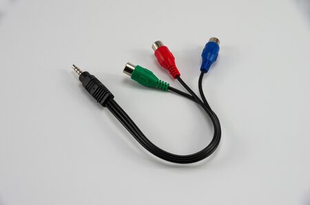 Computer and music cable for input and output, red, green, blueの写真素材