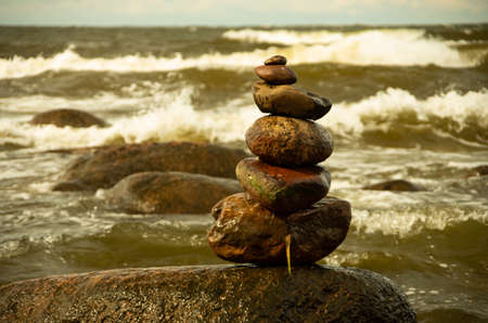 A composition of stones by the sea, dayの写真素材