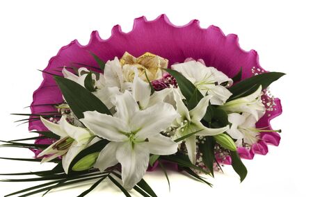 Bunch of flowers lilyes one roseの写真素材