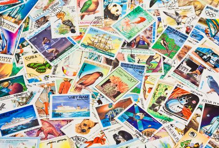 Collection of stamps randomly fill frameの写真素材
