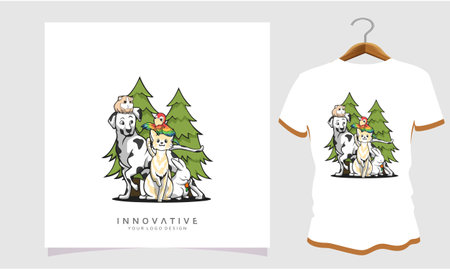 Lots of dogs in front of the tree, Dog T Shirt Images, Stock Photos and Vectorsのイラスト素材