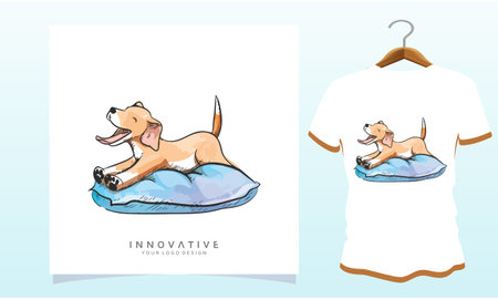 The dog is playing on the pillow, Dog T Shirt Images, Stock Photos and Vectorsのイラスト素材