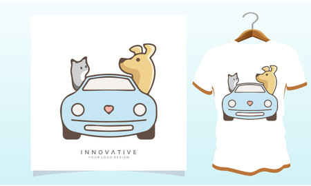 Dogs and cats love each other and drive around, Dog T Shirt Images, Stock Photos and Vectorsのイラスト素材