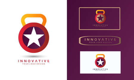 Colorful dumbbell icon with star, symbol vector illustration design templateのイラスト素材