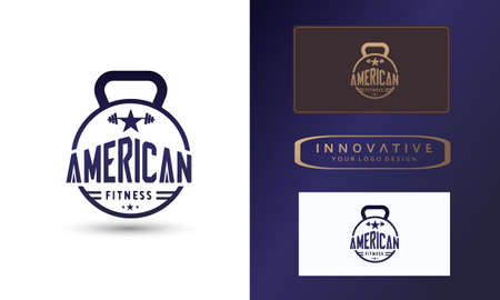 American fitness letter design, dumbbell icon, symbol vector illustration design templateのイラスト素材