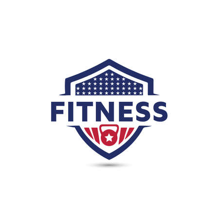 American fitness vector logo design, dumbbell icon with star, symbol vector illustration design templateのイラスト素材
