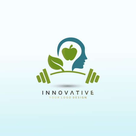 Physical fitness logo, human head with fruits and leaf icon, Fitness Logo Images, Stock Photos & Vectorsのイラスト素材
