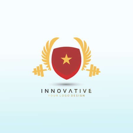 American batch fitness logo, physical fitness icon, dumbbell icon, Gym Logo Ideas & Fitness Logo Designsのイラスト素材