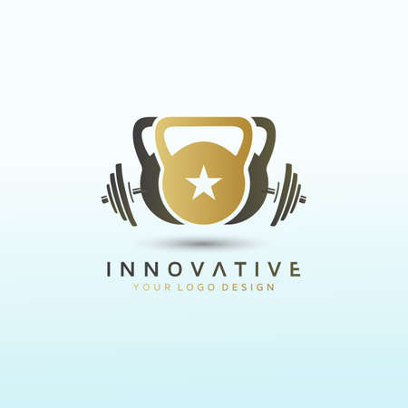 Dumbbell icon with star, fitness logo design, Fitness Logo Images, Stock Photos & Vectorsのイラスト素材