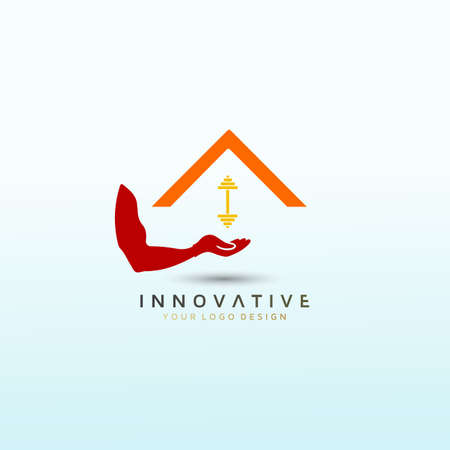 Real estate fitness logo, caring healthy arm with dumbbell icon, Fitness Logo Images, Stock Photos & Vectorsのイラスト素材