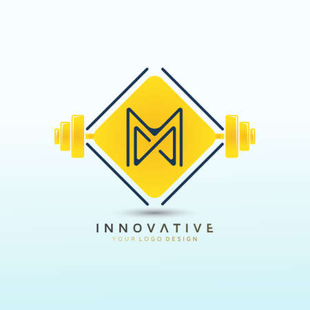 Letter M crossfit logo, fitness logo, Dumbbell icon, Gym Fitness Logo Images and Vectors, Stock Photosのイラスト素材
