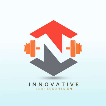 Letter N crossfit logo, fitness logo, Dumbbell icon, Gym Fitness Logo Images and Vectors, Stock Photosのイラスト素材