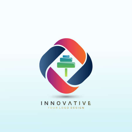 Realty Construction Real Estate Fitness logo design. Dumbbell icon Vector logo design template.のイラスト素材