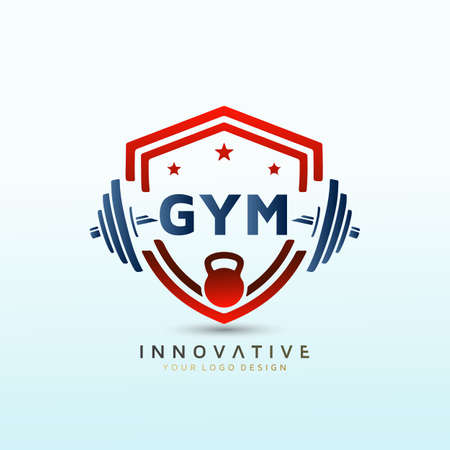 Strength and Conditioning coach Fitness logo design. Dumbbell icon Vector logo design template.のイラスト素材