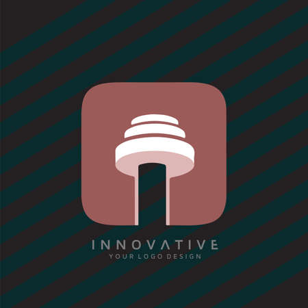 Gym modern logo with dumbbell icon. Virtual CrossFit and fitness vector official logo template.のイラスト素材