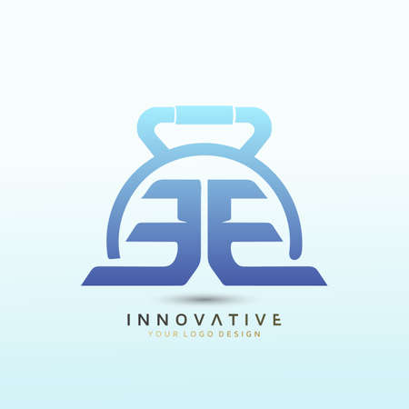Letter EE logo for Fitness Company with dumbbell icon. Virtual CrossFit and fitness vector official logo template.のイラスト素材