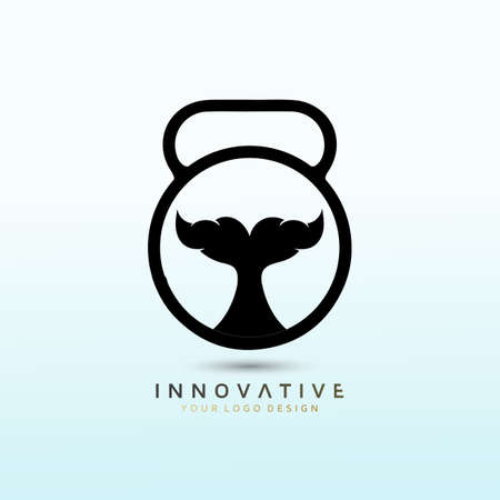 intimate fitness studio with dumbbell icon. Virtual CrossFit and fitness vector official logo template.のイラスト素材