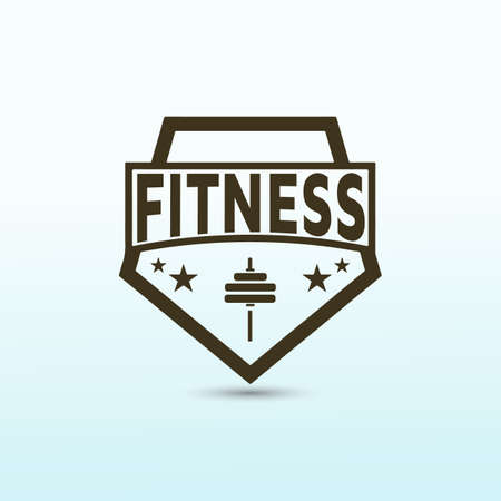 fitness training and nutrition coaching with dumbbell icon. Virtual CrossFit and fitness vector official logo template.のイラスト素材