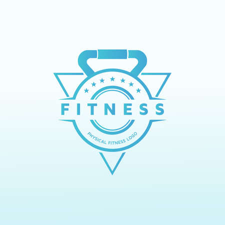 fitness training and nutrition coaching with dumbbell icon. Virtual CrossFit and fitness vector official logo template.のイラスト素材