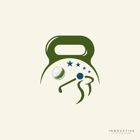 Sport Golf logo design with dumbbell icon. new best health and physical fitness company vector logo design.のイラスト素材