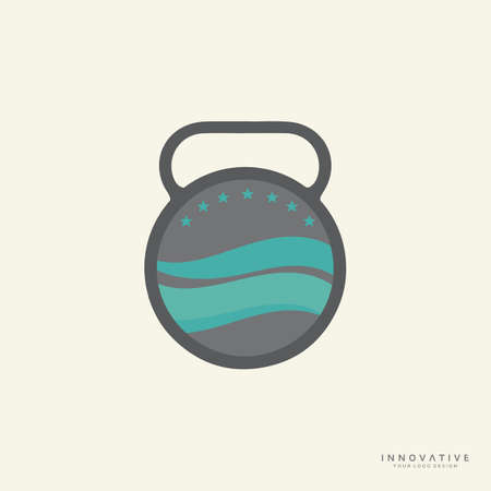 Sea weave logo design with dumbbell icon. new best health and physical fitness company vector logo design.のイラスト素材