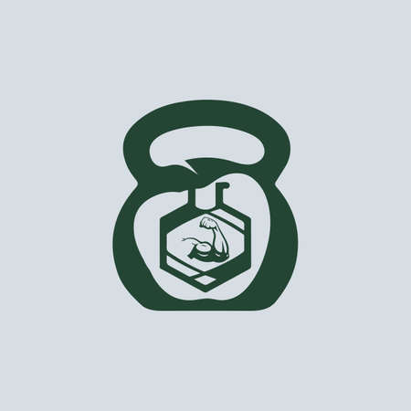 laboratory with dumbbell and fitness icon vector logo design.のイラスト素材