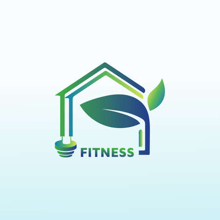 Home Care with fitness dumbbell icon vector logo design.のイラスト素材