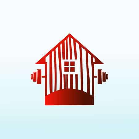 wood buildings Cross Fit gym equipment logo vector designのイラスト素材