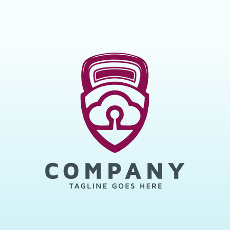 cloud based cyber security logo design with fitness gym icon.のイラスト素材
