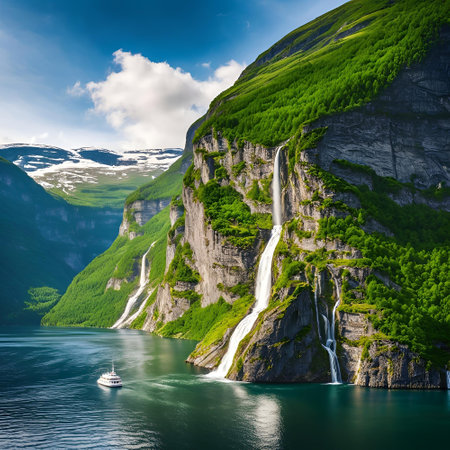 Famous Geirangerfossen waterfall in Norway, Scandinaviaの素材